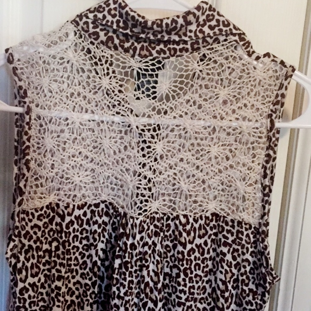 Lace button up cheetah Print top